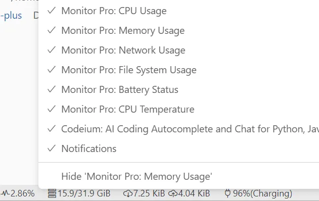 System Monitoring Tool Menu