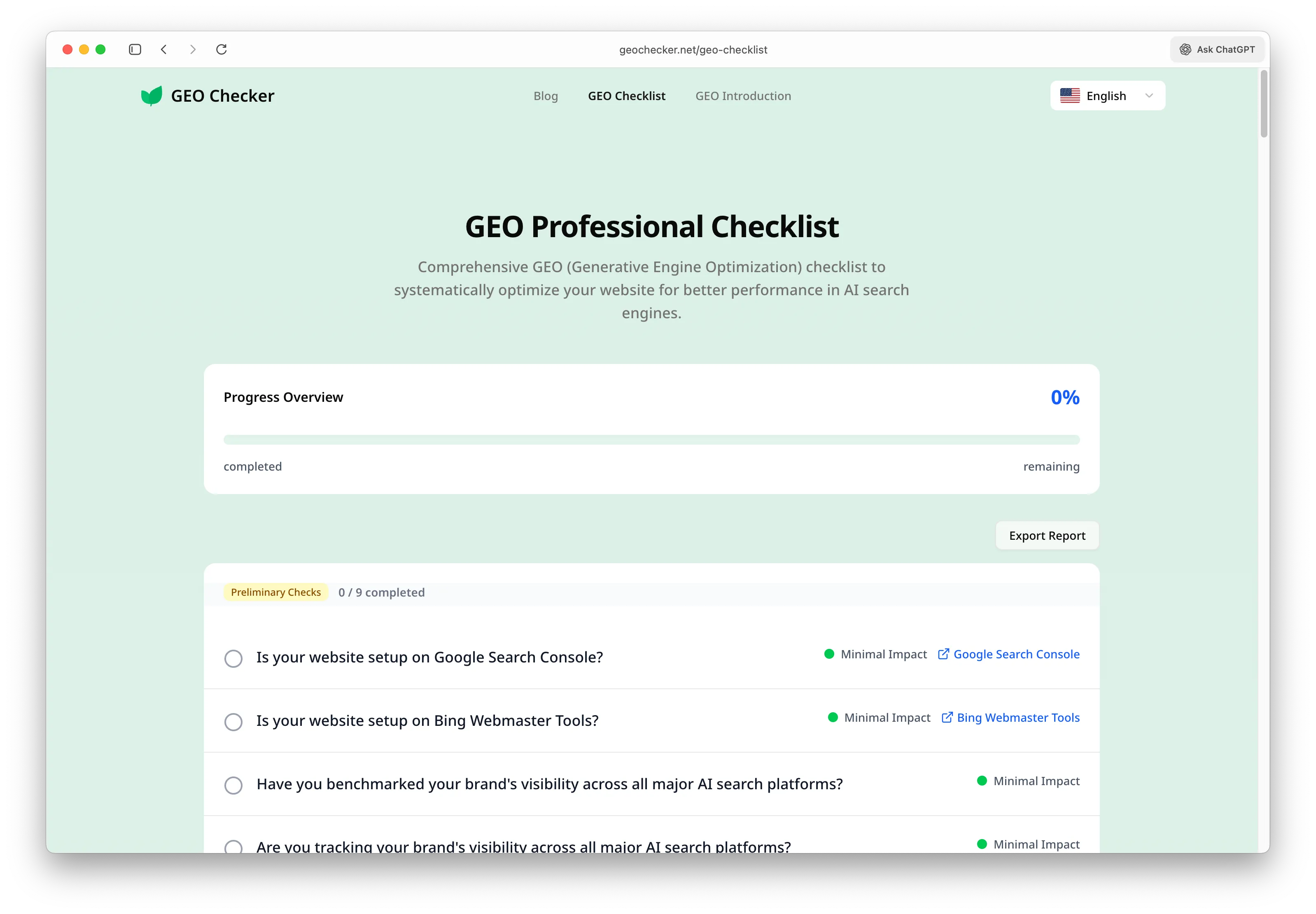 GEO Professional Checklist Tool