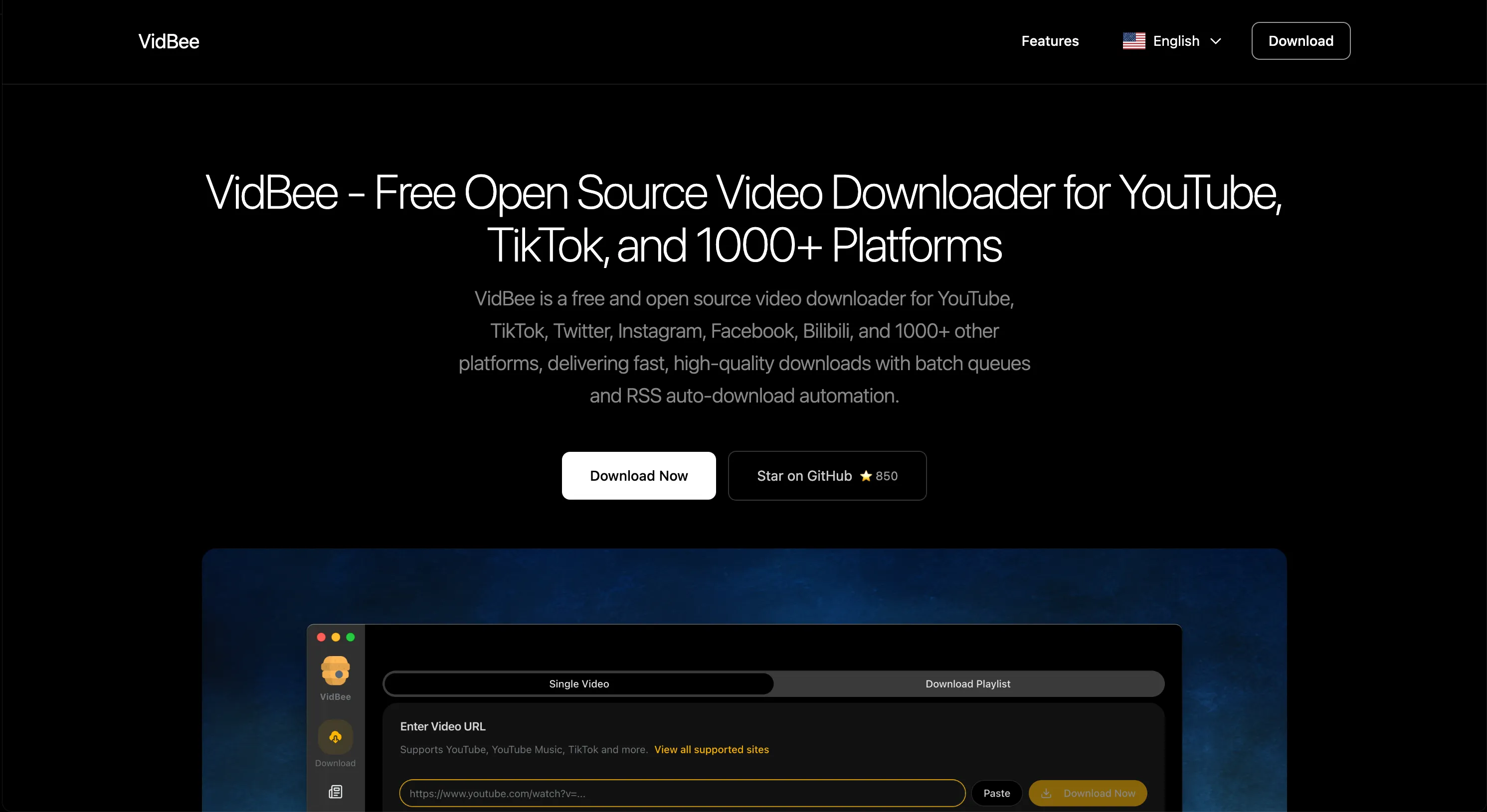 VidBee Video Downloader Interface