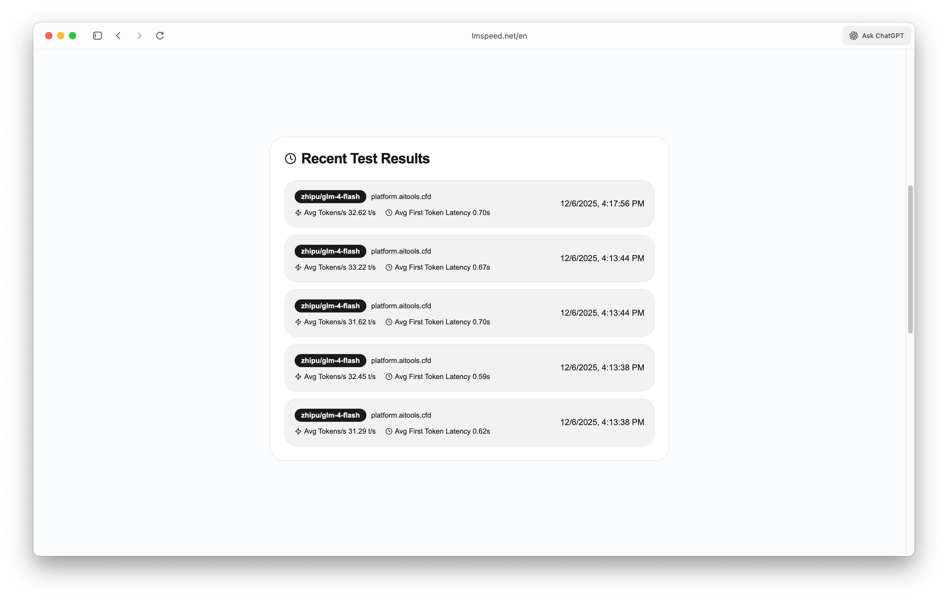 Test Results Display Interface