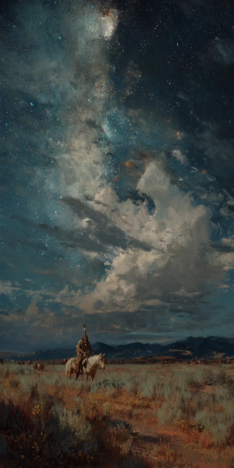 Night Ride on Prairie with Milky Way
