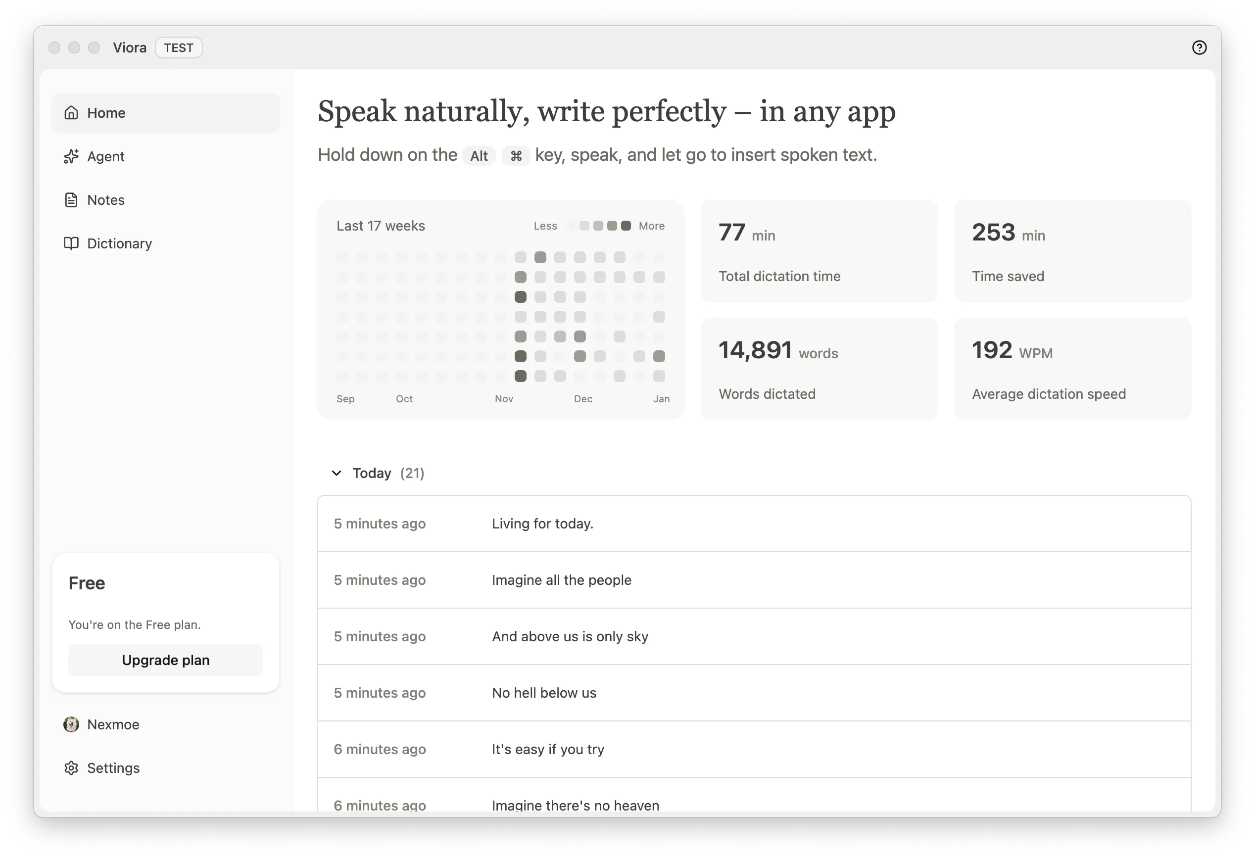 Voice Input App Statistics Panel
