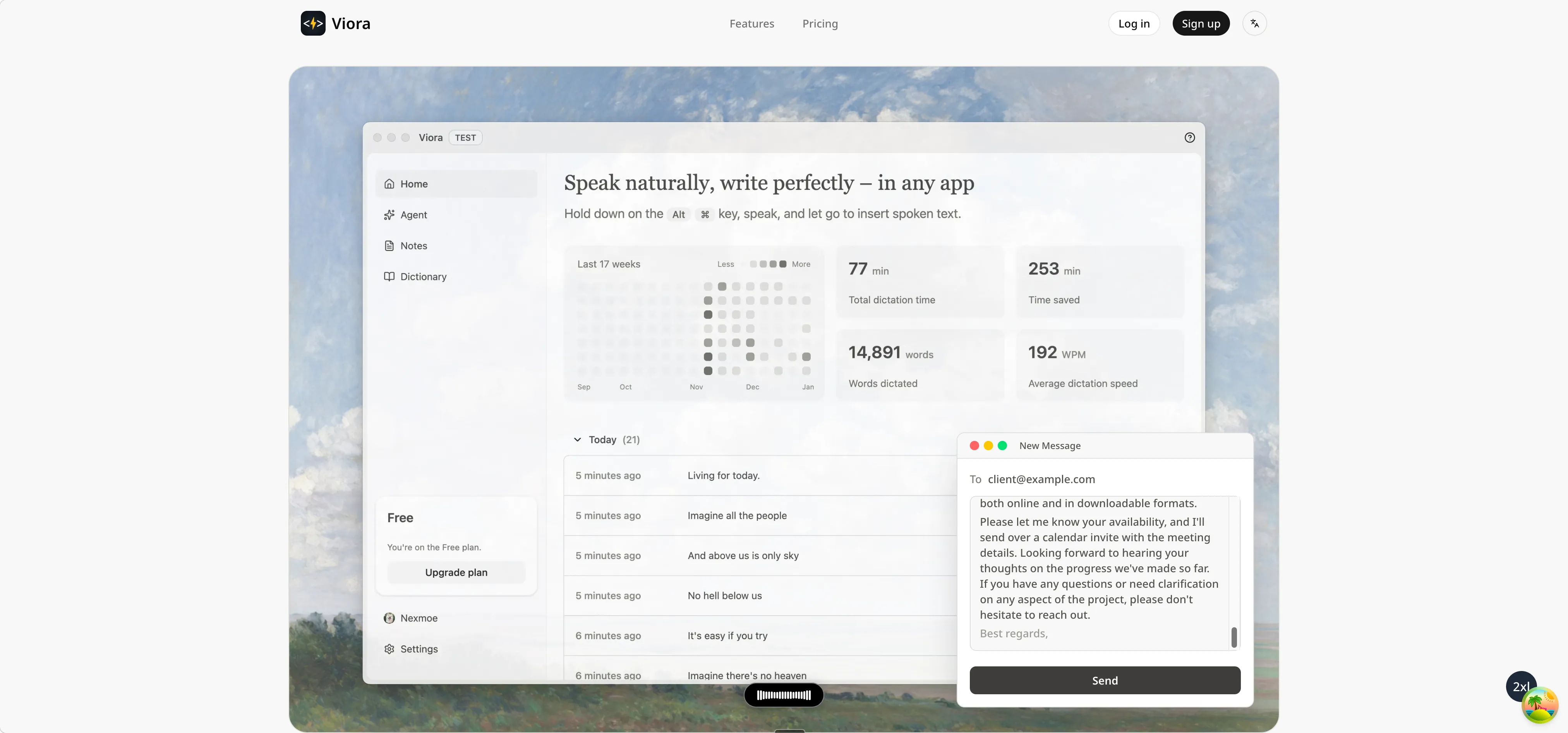 Viora Dictation Writing Assistant Interface