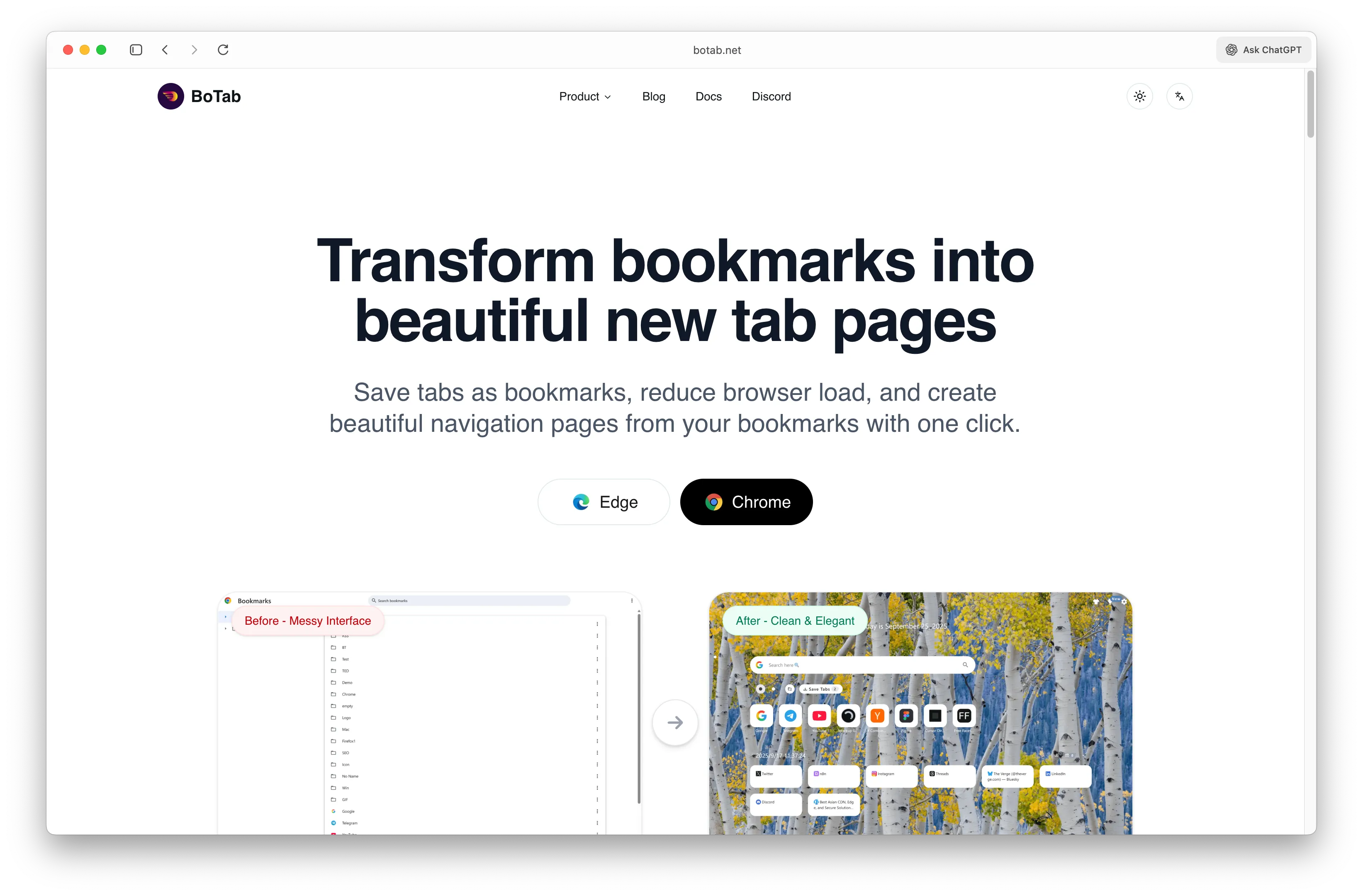 BoTab: Transform Bookmarks to Tab Pages