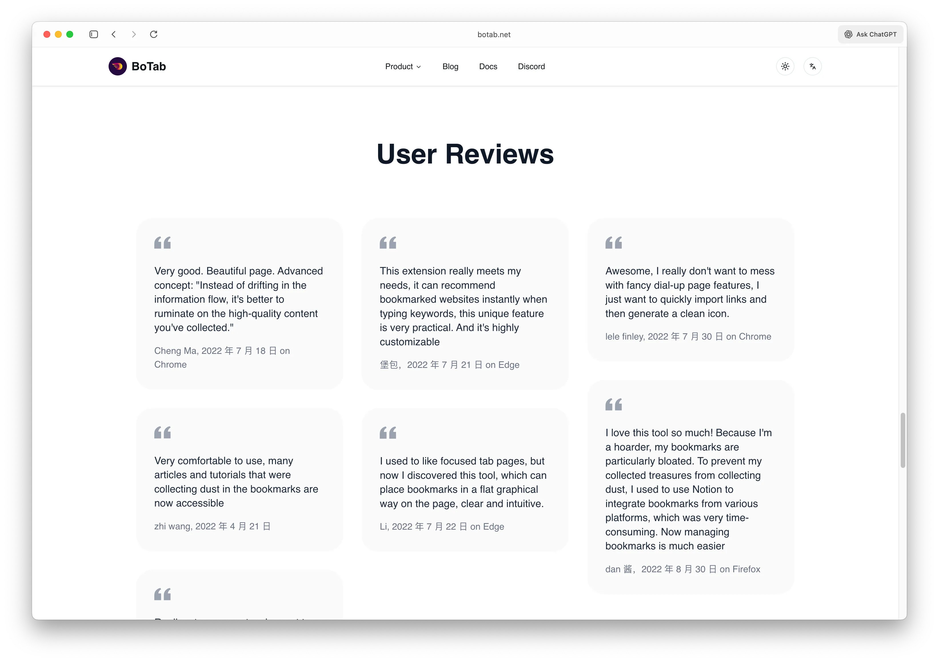 User Reviews Page