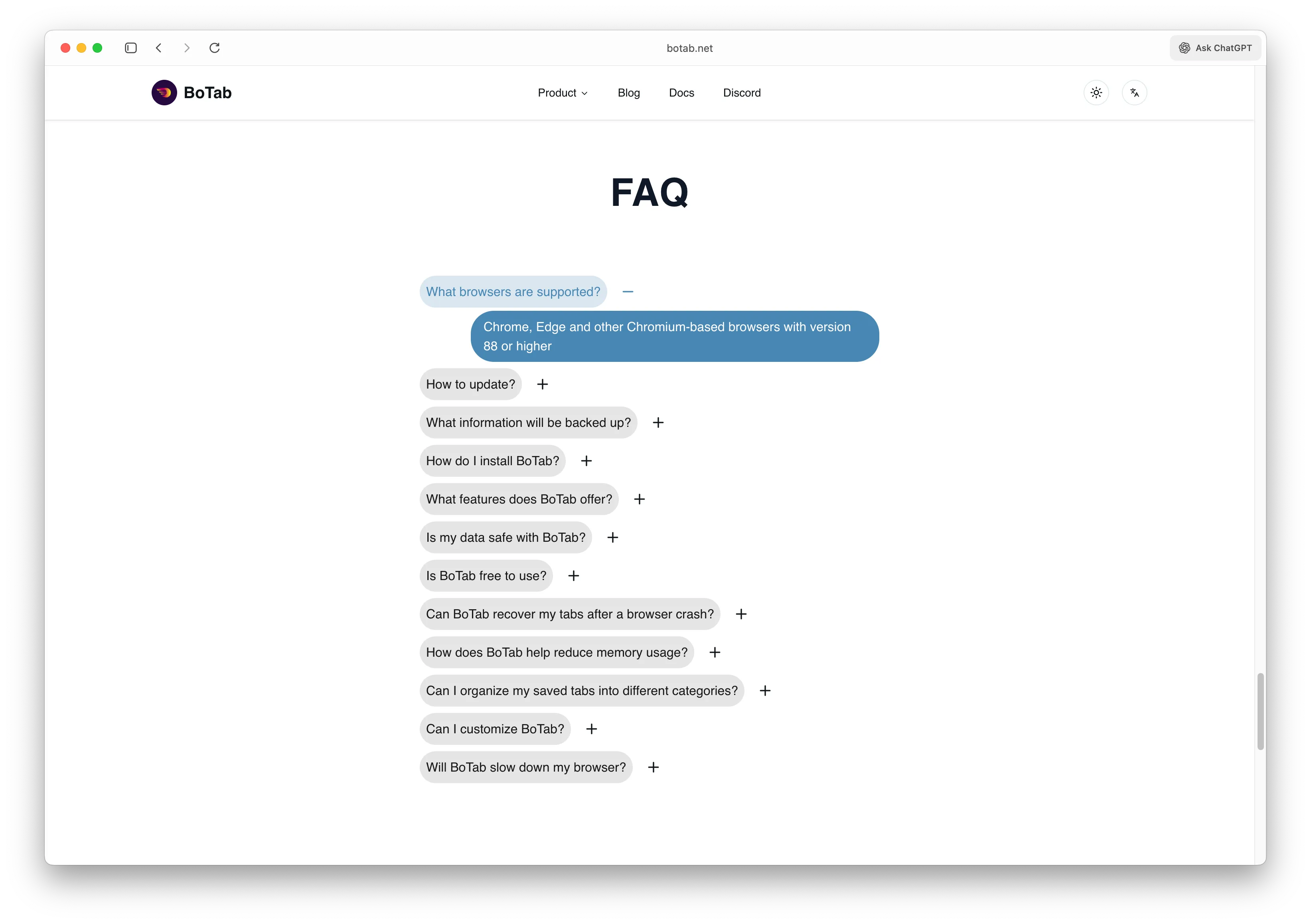 BoTab FAQ Page