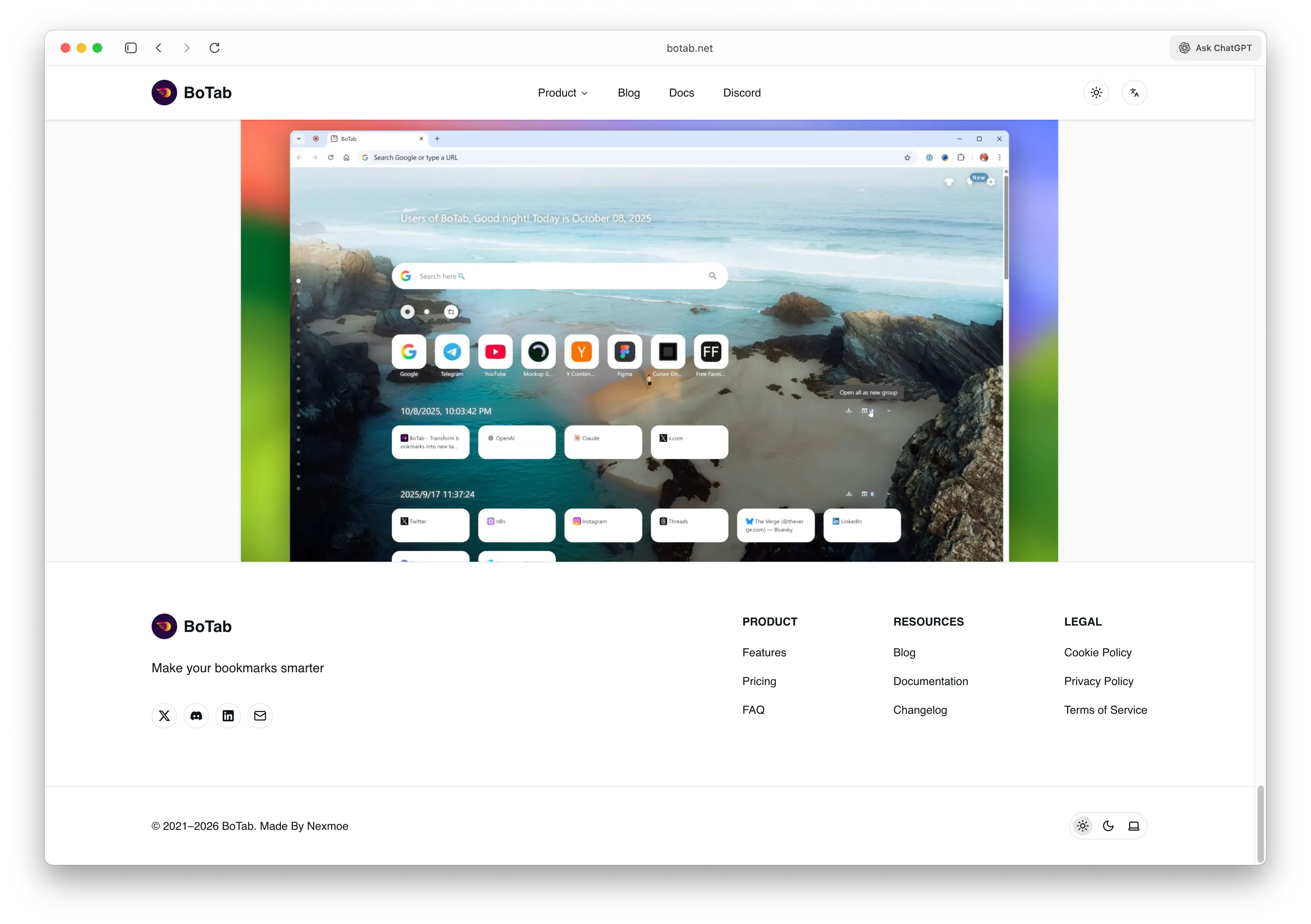 BoTab Bookmark Management Interface