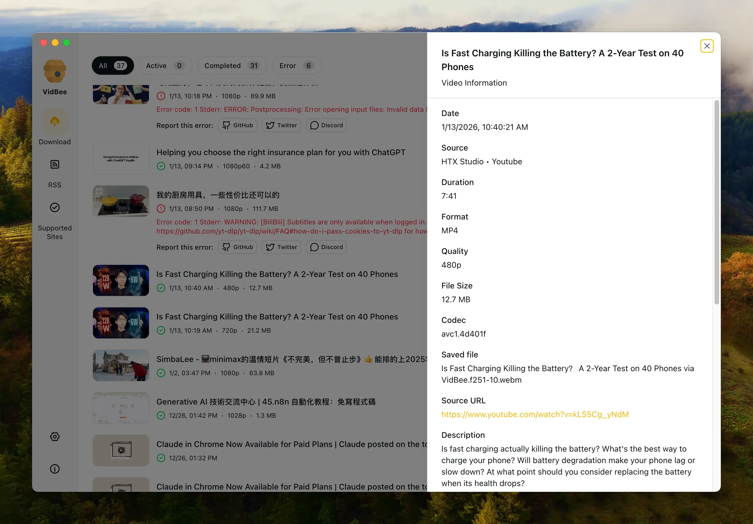 视频下载管理界面