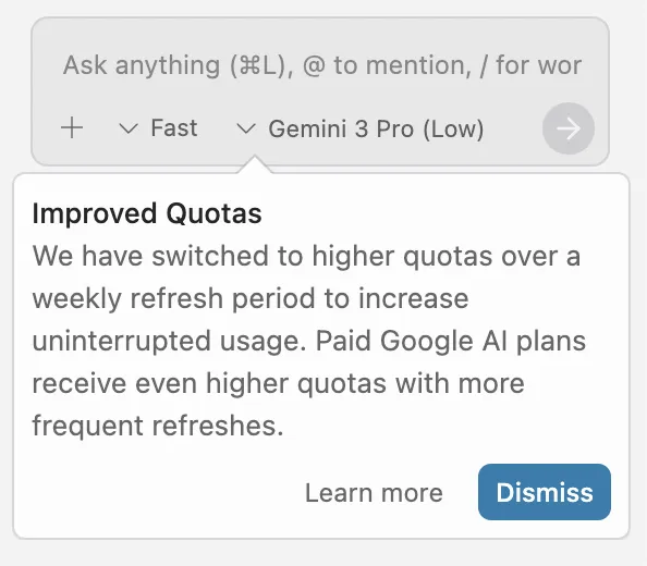 Antigravity 模型使用额度高了！